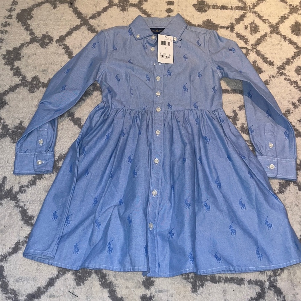 Girls Oxford Blue Pony Dress